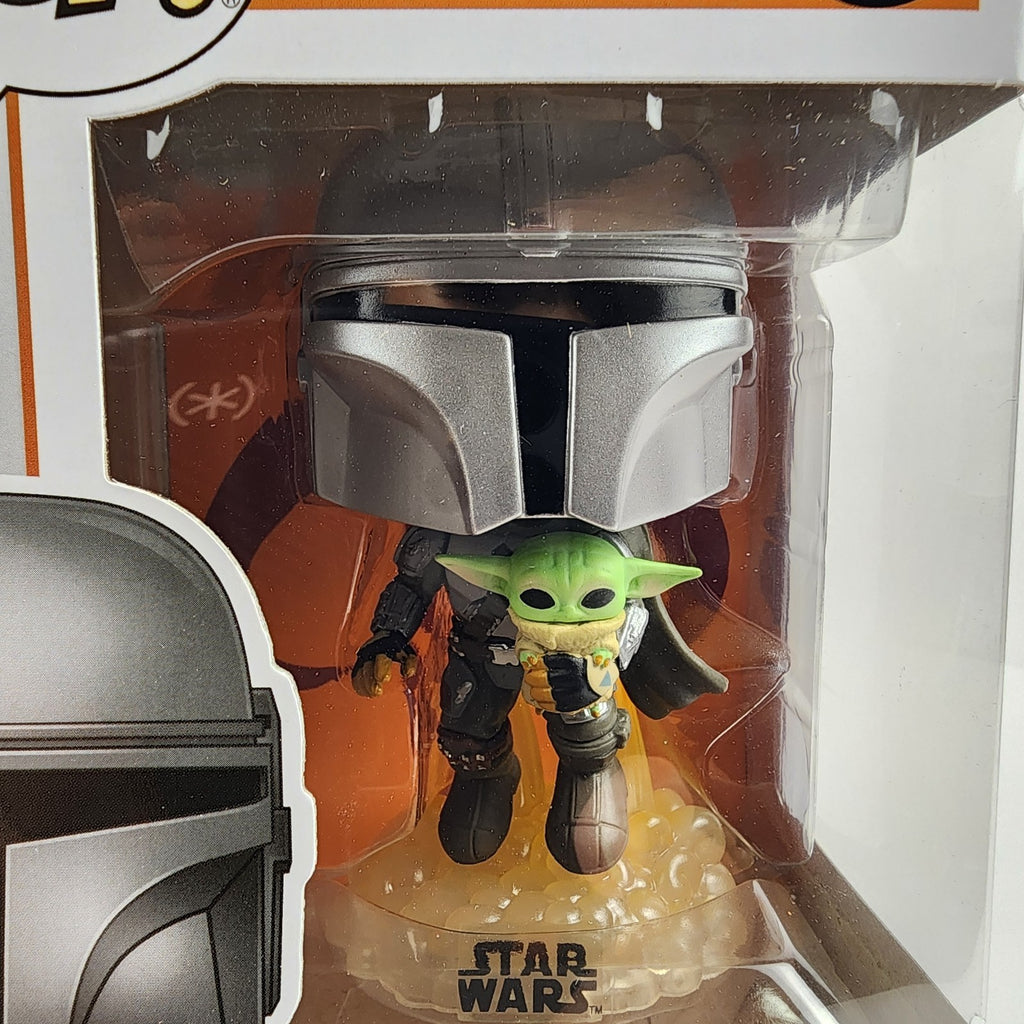 Funko Pop! Star Wars #402 Mandalorian Flying w/ The Child (Grogu) New